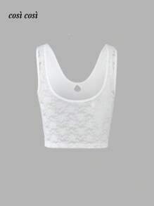 1 pezzo Nuovo serbatoio primavera/estate da donna, pizzo traforato, casual elegante, indossabile anche all'esterno, colore unito minimalista, adatto per le vacanze