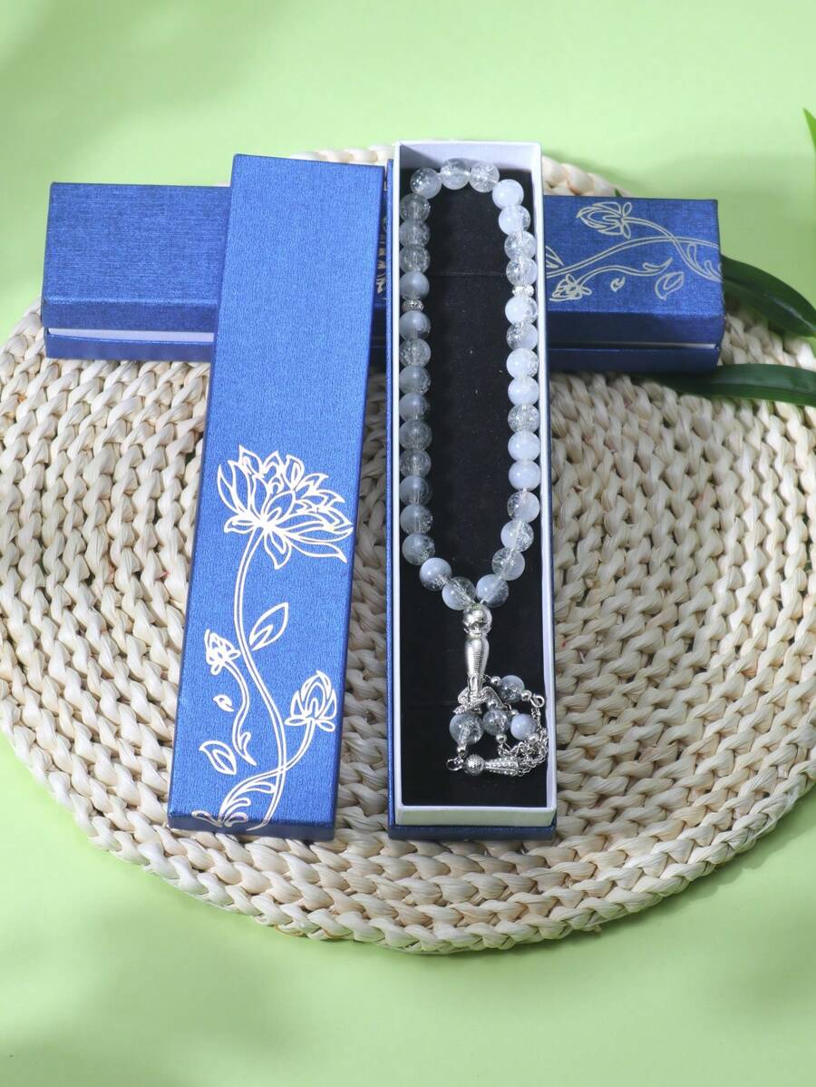 1pc 33pcs 10mm Glass Bead Tasbih (Prayer Beads), Handmade Bracelet, Fashionable Minimalist Islamic Prayer Beads, Comes In Stylish Blue Gift Box (Multiple Colors)