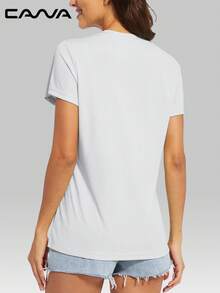 Cavva 女士夏季防晒V领T恤轻薄透气柔软短款速干运动春季上衣跑步高尔夫瑜伽骑行 - 白色 - 查看 3