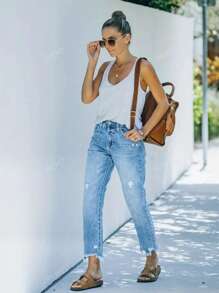 Damen einfache, modische Jeans, geeignet für den Sommer