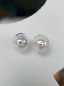 1 par de dulces aretes de botón de bola de vidrio con Burbujas de Jabón de Verano para mujer uso diario