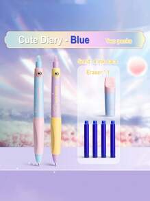 2 Pcs Of Heat-Sensitive Erasable Fountain Pens, Special For Students, Replaceable Ink Sacs, Cute Calligraphy Nib Writing Pen, Crystal Blue Black Stationery Teacher's Day Gifts Back To School