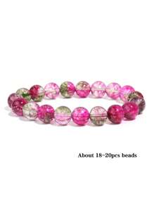 1 pieza Pulsera elástica con cuentas de estilo bohemio con sandía y cuarzo fantasma, cuentas redondas de piedras naturales, accesorio diario y festivo para mujer, se ajusta a todas las estaciones