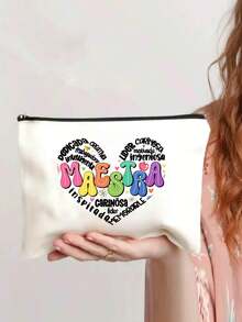 1pc Teacher Gifts,Maestra Letter Print Makeup Bag,Gift Bag Zipper Bag For Travel,Lightweight Storage Bag, Coin Purse, Zipper Clutch Pouch,Pouch Bags Cosmetics Bag Makeup Storage Bag Beauty Bag,Women Makeup Bag Pouch Travel Toiletry Organizer Graduation