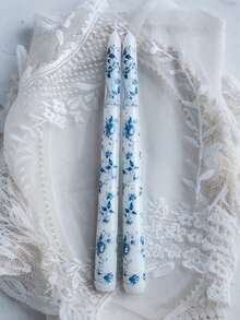 2 piezas, 2 velas largas con patrón azul y blanco de 9.84 pulgadas, velas de mesa de estilo vintage, velas largas con flor de estilo chino para decoración de banquetes de boda, ambiente festivo, velas para el Día de San Valentín, adecuadas para boda, cena y decoración del hogar, velas para decoración de fiestas, velas para decoración de mesa de cena familiar - Multicolor - Ver 16