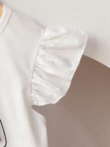 Set de 2 piezas de niña informal con blusa sin mangas con estampado de flor con moño y falda a rayas, adecuado para salidas y vacaciones de verano