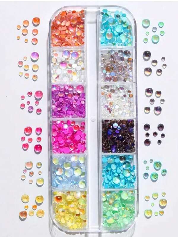 Cuentas de burbuja de colores de sirena para arte de uñas, 6/12 rejillas de perlas planas decorativas multicolor de imitación de macarons, perlas semicirculares ilusorias para manicura, sin aroma