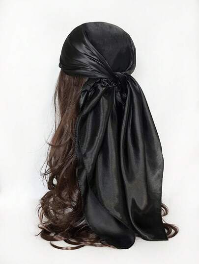 1 peça feminina, cor sólida, quadrada, elegante, grande, faixa de cabeça de cetim de seda, lenço de cabeça com toque de seda, bandana, adequada para verão, praia, atividades ao ar livre, tiaras, presente perfeito para amigos, faixa de cabeça boêmia, cachecol, ideal para dar um toque especial ao seu visual, cachecol quadrado, lenço de cabeça, xale à prova de vento, cachecol unissex para ar-condicionado, cachecol de seda leve estampado para 4 estações, cores azul e verde