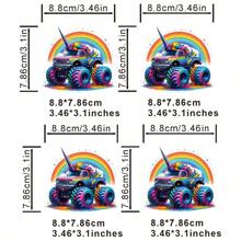 1/2/4pcs Coolest Rainbow Unicorn Monster Truck Design Heat Transfer Stickers, Suitable For DIY T-Shirts, Hoodies, Jeans, Backpacks, Handbags, Pillowcases And Vintage Baseball Caps, Durable Washable Plastic Stickers For Crafting And Decorating