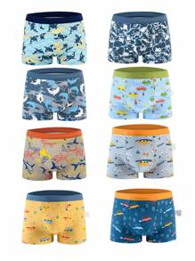 8 Pcs Kids Boxer Briefs Shark And Car Pattern Soft Micro Fiber Kids Underwear For Boy 4-7Y