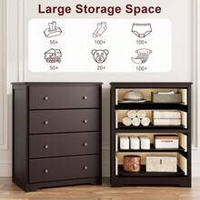 White Dresser, 4 Drawer Dressers Chest Of Drawers, Modern Tall Dresser, Wood Drawer Chest Storage Cabinet For Living Room, Hallway, Entryway, Home Office, Ivory White - 深棕色 - 查看 5