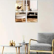 4/8pcs, 15/20/25/30cm Acrylic 3D Square Mirror Wall Sticker Decor, 1mm Thick, Suitable For Bedroom, Living Room, Office, Kitchen, Bathroom, Garage Entrance, Dance Studio, Gym, Yoga, Shatterproof, Removable Self-Adhesive Acrylic Mirror, Wall-Mounted Vanity Mirror, Full-Length Mirror, Polished Surface, No Frame Required Stickers Personalised Stickers