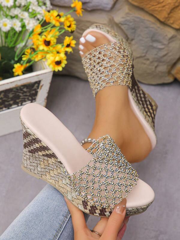 Wedge Platform Hollow Out Minimalist Women Shoes, Fashionable Summer New Solid Color Bohemian Sandals For Outdoor & Office, Spring/Summer