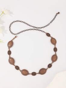 Silver & Gold Hollow Boho Style Chain Belt, Adjustable Fashion Metal Inlay Waist Belt For Women, Party Summer, School Fall, Autumn, Halloween