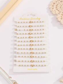 12 件女士时尚赤铁矿串珠心形手工编织手链，适合女士休闲、度假、节日装饰、礼物和日常穿着 - 彩色 - 查看 3