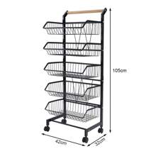 Living And Home 5-Shelf Kitchen Cart - Movable Storage Trolley With Wheels (42cm W Black)
