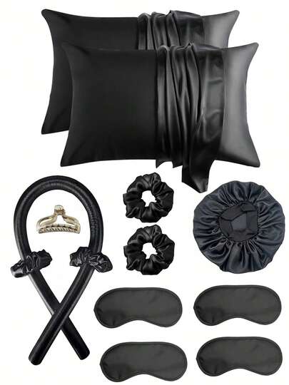 12 piezas Juego de herramientas para peinado para dormir, 4 piezas Juego de rizado sin calor y 1 funda de almohada de satén para el cabello y la piel Juego de reina, 1 gorro para dormir, 4 antifaces suaves para dormir, 2 scrunchies de satén, regalos, viajes, artículos para el cabello, rellenos de calcetines, rellenos de calcetines para mujeres, regalos de Navidad, rellenos de calcetines de Navidad, rellenos de calcetines para adultos, rellenos de calcetines para adultos, artículos para el cabello, accesorios para mujeres, relleno de calcetines, mayoría de edad, ideas de regalos de Navidad para mujeres, rellenos de calcetines de belleza, accesorios para la cabeza