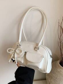 韩国小众设计单肩包，波士顿保龄球托特包腋下手提包，多口袋大容量单肩包