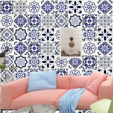 Papel tapiz de azulejos de cerámica azules autoadhesivos, pegatinas de azulejos bohemios, azulejos de adhesivo fácil de aplicar para cocina, baño, dormitorio, papel de contacto impermeable para pisos