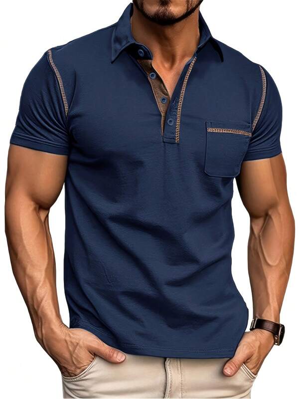 Plus Size Men's Summer Casual Contrast Stitching Short Sleeve Polo Shirt