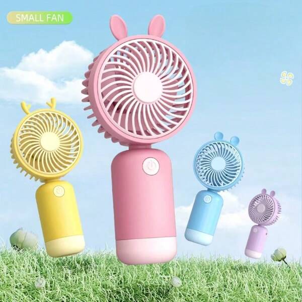 1PC draagbare cartoon USB mini-ventilator, mini oplaadbare draagbare cartoon konijnenorenventilator, kan worden gebruikt om af te koelen in de zomer