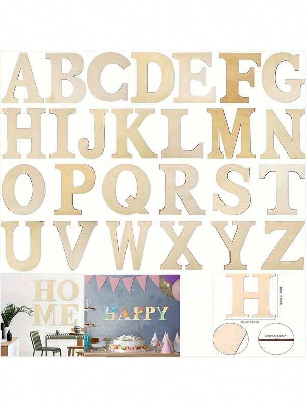 1pc 30cm/11.8in Wooden 26 Optional Letters, Blank Unfinished Wooden Letters, Wooden Letter Signs, Suitable For Painting, Crafts And Home Wall Decoration
