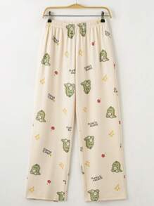 AICJ 2pcs/Set Women Casual Dinosaur Print Long Sleeve Top And Pants Pajama Set, Spring/Summer/Autumn Home Wear Outfit