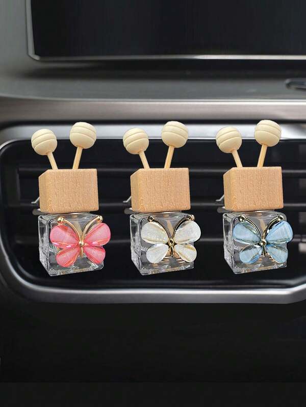 1 قطعة/ 3 قطع زجاجة عطر بتصميم فراشة ، زجاجة نفاثة شرارية فارغة لإصدار رائحة الزيوت الأساسية من فتحة تهوية السيارة