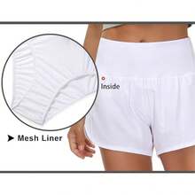 Womens High Waisted Running Shorts Quick Dry Athletic Workout Shorts With Mesh Liner Zipper Pockets - trắng - Xem 2