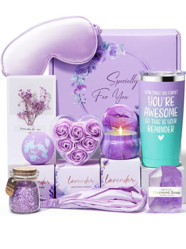 Gifts For Women, 10PCS Relaxing Spa Gift Basket For Women, Lavender Self Care Gifts, Unique Birthday Gifts For Women, Mom, Wife, Girlfriend, Sister, Her, Best Friend, Birthday, Valentine's Day, Mother's Day Gift Basket
