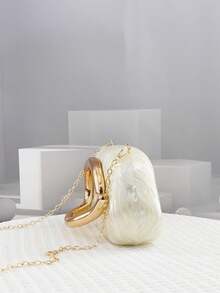 New European & American Women Asymmetrical Acrylic Box Handbag, Unique Shell Shape Classic Round Clutch, Fashion Wedding/Party Purse, Elegant Shell Bag, Perfect For Parties, Weddings, Dinners & Banquets, Matches Wedding Dresses, Formal Wear, Prom Gowns, Birthday Outfits & Women's Party Attire, Party Bags,Perfect For Party Wedding Prom Dinner/Banquet Matching With Holiday Party Dress Evening Dress & Sequin Dress , Bags Ladies Elegant - Champagne - View 9