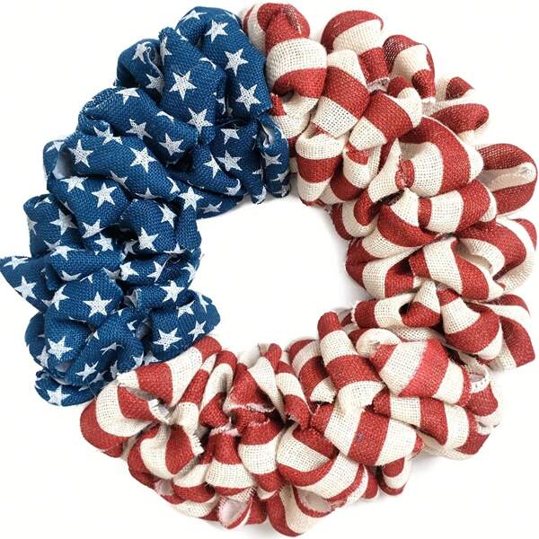 Memorial Day/ Independence Day Wreath, Red White Blue Burlap Front Door Decor