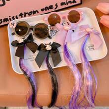 Sanrio 3pcs Sanrio Cartoon Hair Clip Sunglasses Hair Clip Set Sweet Bubble Wig Braid Cute Round Frame Sunglasses UV Blocking Party Hair Accessories Sunglasses Set