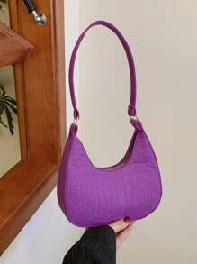 1 pieza Bolso de estilo coreano a la moda con estampado de piedra, de unicolor, bolso de hombro casual, con cremallera suave, en una variedad de colores de macarons, con un estilo artístico elegante y fresco, apto para compras, viajes, desplazamientos, bolso de media luna de estilo casual retro de fieltro