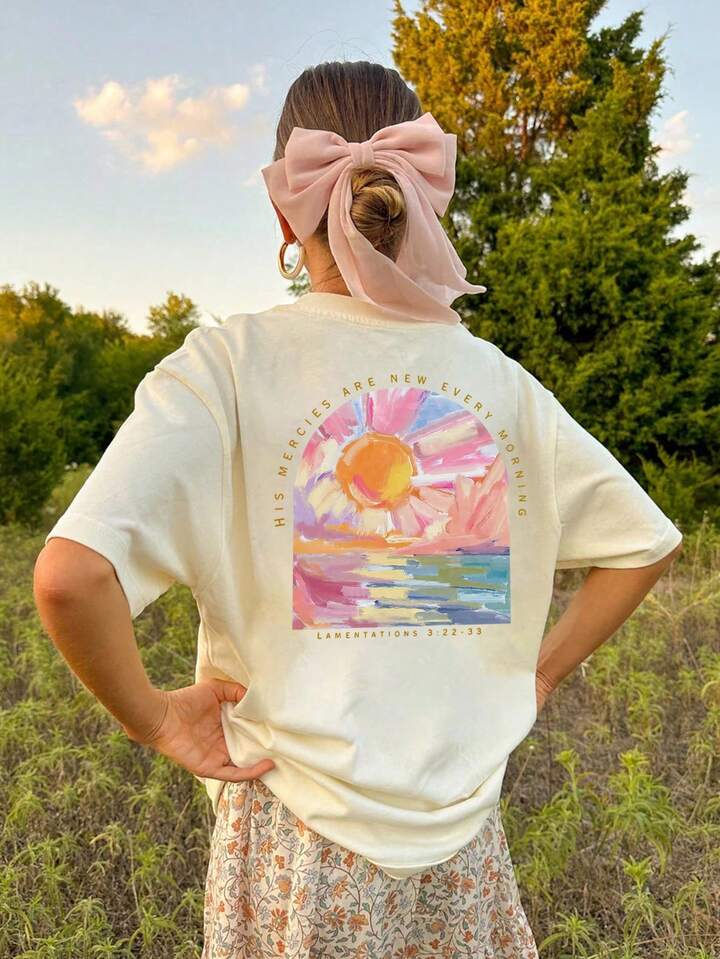 1pc Girls Graphic Print Short Sleeve T-Shirt, Comfortable & Stylish Young Tween Girl Casual Tops, Perfect For Summer Fun