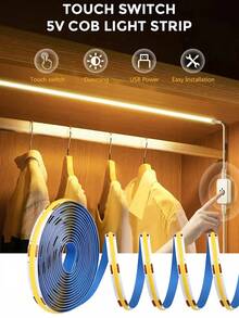 1pc COB LED Strip Light USB 5V Led Strip Light With Touch Sensor Control Dimmer Warm Light/ White Light/ Natural Light DIY Lamp Tape 1M-5M Linear Lightings For Bedroom, Closet, Study, Corridor, Staircase, Kitchens, Hallway DIY Shaped Lights