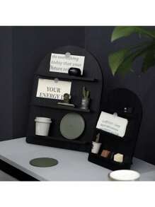 1 pieza Estante de almacenamiento de madera de estilo nórdico en tonos frescos, estante de almacenamiento de cosméticos estilo Ins, en color negro, blanco y gris con arco circular