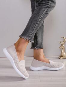 Zapatillas deportivas elegantes y casuales para mujer, estilo slip-on para exteriores, cómodas y transpirables - Beis - Ver 3