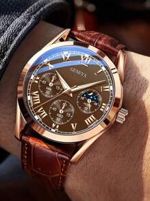 1pc Men's Business Wrist Watch Men Watches Top Brand Luxury Wristwatch Men's Clock Quartz Sport Watch Gift Men's PU Leather Band - Elegant & Comfortable Casual Watch