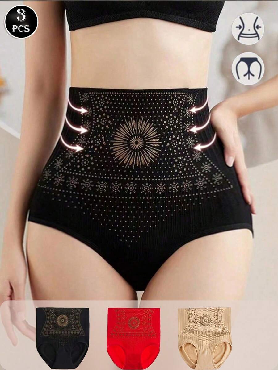 3pcs Of High Waist Shapewear Pants With Abdominal Control And Hip Lifting Functions, Helping To Shape And Control. Underwear For Women With High Waist And Hip Lifting, Tight Shapewear Pants, Postpartum Belly Control Pants - 彩色 - 查看 1