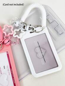 5个装可伸缩证件卡套，带铃铛和星星装饰，多功能卡包，带钥匙扣，适用于公交卡、校园卡、身份证、信用卡，耐用塑料保护套，带滑动盖和挂绳，适用于学生证、餐卡、公共交通卡和地铁卡，硬质卡套，证件套（5种颜色可选）