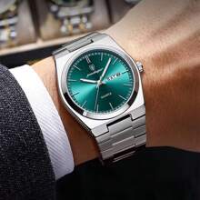 1pc Men's Watches Real POEDAGAR Brand 50M Waterproof Precision Japan Imported Quartz Movement Clock Birthday Gifts For Men Rust-Proof Silver 316 Stainless Steel Strap English Calendar Function Luminous Hands Business Father's Day Memorial Gift For Husband Back To School Essentials