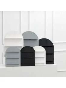 1 pieza Estante de almacenamiento de madera de estilo nórdico en tonos frescos, estante de almacenamiento de cosméticos estilo Ins, en color negro, blanco y gris con arco circular