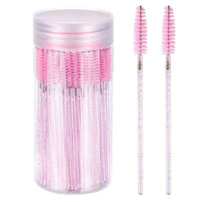 100pcs Disposable Mascara Wands, Crystal Eyebrow Brush (Suitable For Eyelash Extensions), Pink Eyelash Brush (With Storage Box), Eyebrow Brush, Eyeshadow Brush, Spiral Brush,Giveaways