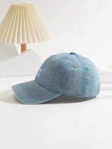 1pc Women's Solid Color NYC Embroidered Denim Outdoor Versatile Sun Protection Baseball Cap, Casual Daily Sports Visor Hat