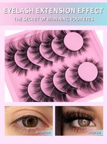 6 pares/paquete Pestañas postizas de visón naturales y gruesas con volumen dramático y revuelto. Pestañas falsas voluninosas y vaporosas de 8D que duran mucho, con aspecto de ojos foxy estilizador. Tiras de pestañas postizas completas para alargar y dar volumen a la esquina exterior del ojo.