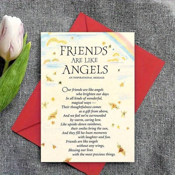 A Sincere Friendship Day Greeting Card, 4.72"X7.09", Inspiring Message "Friends Are Like Angels", Comes With Envelope, Suitable To Give To Best Friend, Him, Her Or A Special Person, School Supplies,Back To School