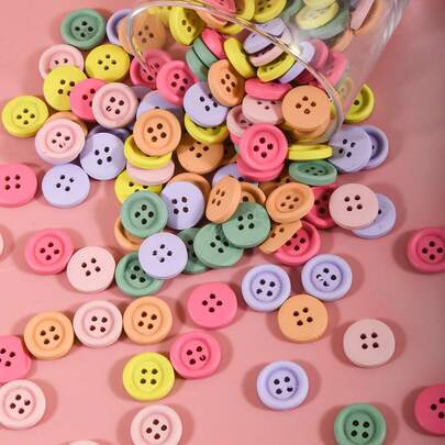 10/100/200pcs Colorful Plastic Buttons, Handmade Decorative Buttons, Sewing Buttons For Clothing, Flat Colored Craft Buttons, Fashion Garments, DIY Projects