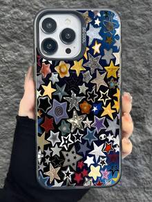 1pc Star Pattern Matte Texture Individual Button + Individual Camera + Matte Soft Anti-Slip Anti-Drop IMD Phone Case Waterproof Shockproof Scratch Resistant - Multicolor - View 1