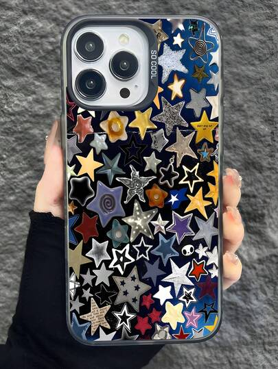 1pc Star Pattern Matte Texture Individual Button + Individual Camera + Matte Soft Anti-Slip Anti-Drop IMD Phone Case Waterproof Shockproof Scratch Resistant